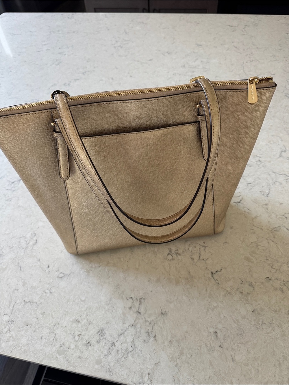 Michael Kors Metallic Ziptop Gold Tote Bag - Picture 4 of 13
